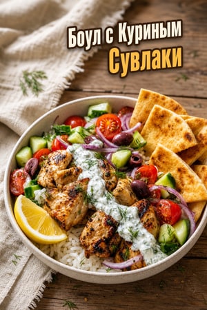 Греческие куриные сувлаки в чашах с цацики и хрустящей питой