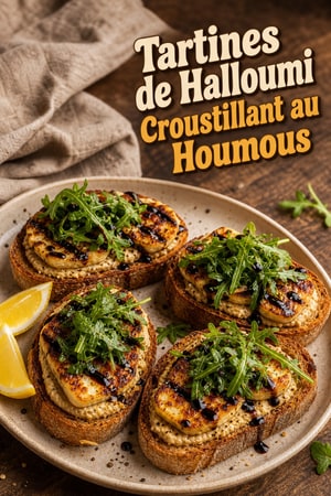 Tartines de Halloumi Croustillant au Houmous et Vinaigre Balsamique
