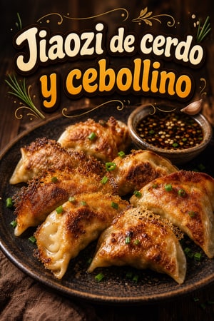Jiaozi chinos de cerdo y cebollino dorados y crujientes