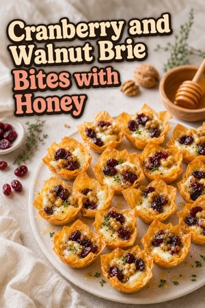 Cranberry and Walnut Brie Bites with Honey Drizzle