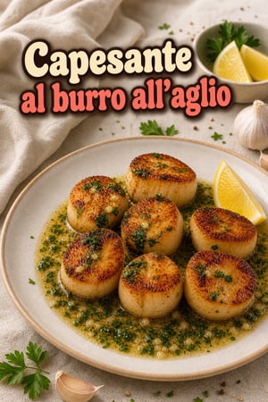 Capesante scottate al burro con aglio, limone ed erbe