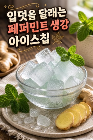 아침 입덧 완화용 페퍼민트 생강 아이스칩 — 상쾌하게 메스꺼움 달래는 간단 홈메이드 레시피