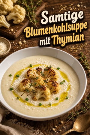 Samtige geröstete Blumenkohl‑Milch‑Suppe mit Thymian