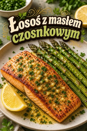 Łosoś z masłem czosnkowo-cytrynowym i pieczonymi szparagami