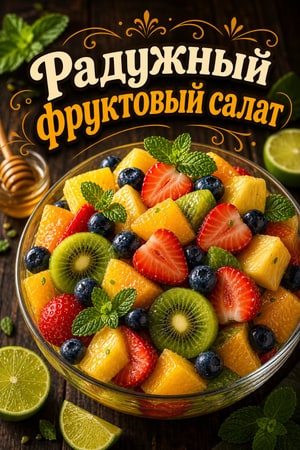 Радужный фруктовый салат с медово-лаймовой заправкой