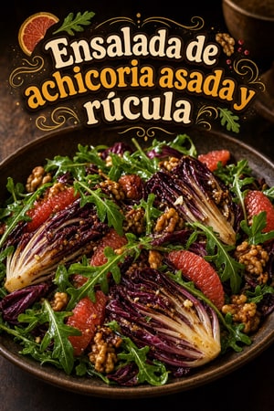 Ensalada de achicoria asada y rúcula con vinagreta cítrica