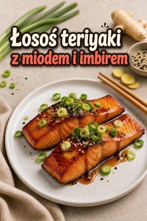 Smażony łosoś teriyaki z miodowo-imbirową glazurą na patelni