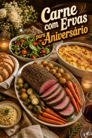 Buffet Elegante para Aniversário com Carne de Vaca Ervas e Legumes