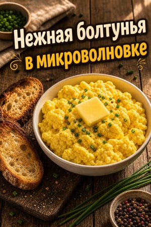 Быстрые сливочные яичница-болтунья в микроволновке