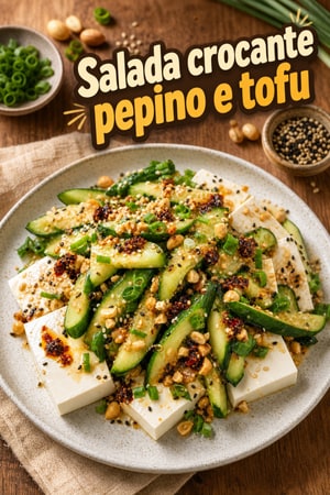 Salada crocante de pepino com tofu