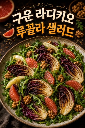 소화를 돕는 구운 라디키오와 루꼴라 샐러드, 상큼한 시트러스 드레싱