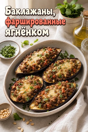 Фаршированные баклажаны с ягнёнком и кедровыми орешками