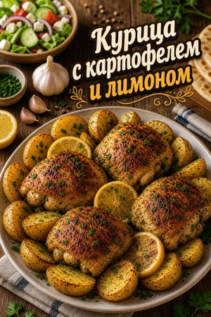 Курица с картофелем в лимонно-чесночном маринаде на противне