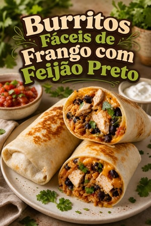 Burritos Fáceis de Frango com Feijão Preto e Arroz