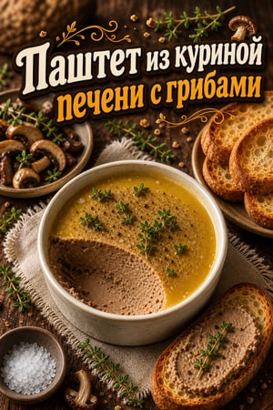 Шелковистый паштет из куриной печени с лесными грибами