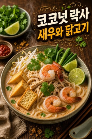 향긋한 코코넛 크리미 말레이시아 락사 누들 수프 레시피, 새우와 닭고기 가득 풍성하고 매콤한