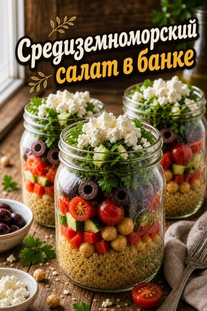 Салат в банках по-средиземноморски — с киноа, нутом и фетой