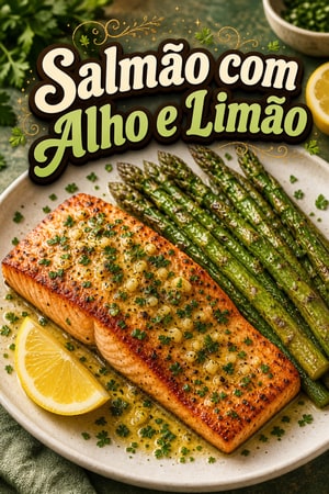 Salmão na Manteiga de Alho e Limão com Aspargos Assados
