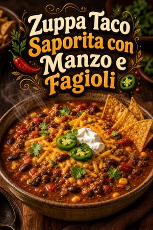 Zuppa Taco Saporita con Manzo e Fagioli in Una Pentola