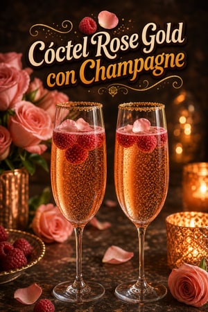 Cóctel Rose Gold para Aniversario con Champagne