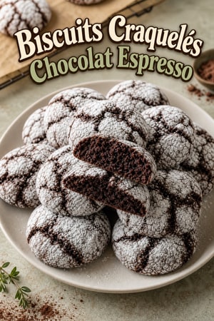Biscuits au Chocolat et Espresso Craquelés au Sucre Glace