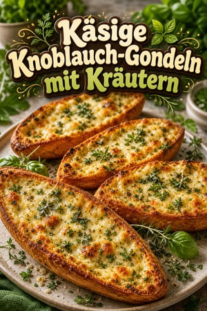 Käsige Knoblauch-Gondeln mit Kräutern und Parmesan