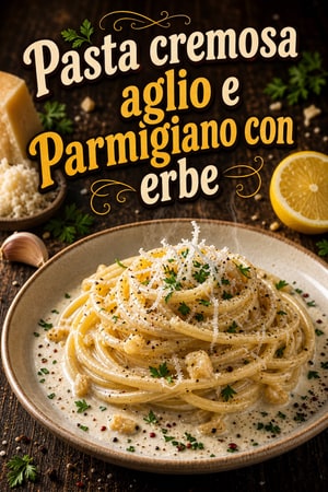 Pasta cremosa aglio e Parmigiano con erbe e limone