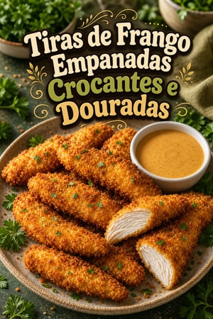 Tiras de Frango Empanadas Crocantes e Douradas