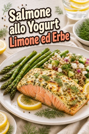 Salmone al Forno con Marinata di Yogurt Greco ed Erbe