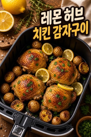 에어프라이어 레몬 허브 치킨과 감자 구이 - 겉바속촉 한끼 식사