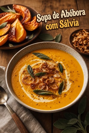 Sopa Aromática de Abóbora com Salva Crocante e Cebolinha Frita