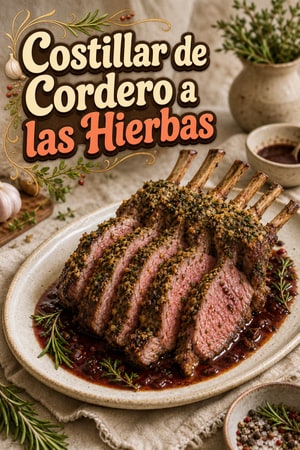 Costillar de Cordero en Costra de Hierbas con Salsa al Vino Tinto