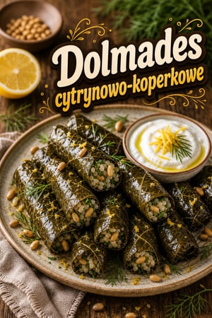 Cytrynowo-koperkowe dolmades z prażonymi piniami i jogurtem