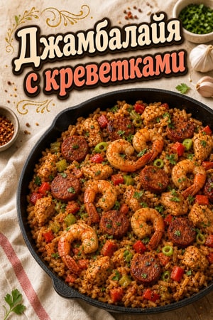 Настоящая джамбалайя по-каджунски с креветками и колбасками