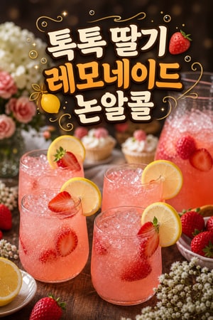 반짝이는 딸기 레모네이드 논-알콜 칵테일 - 베이비샤워 축하 음료
