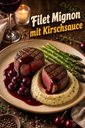 Gebratenes Filet Mignon mit Kirsch-Rotwein-Sauce für Zwei