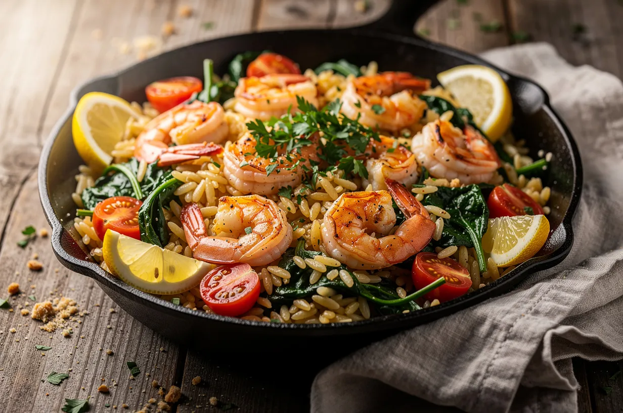 Zitronen-Knoblauch-Garnelen mit Orzo in 15 Minuten