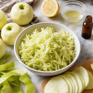 Grated Granny Smith apples tossed with lemon juice and vanilla for apple custard cake