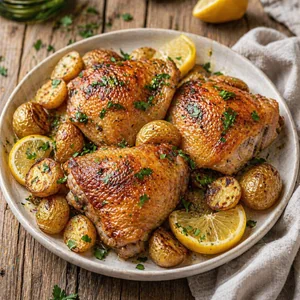 Air Fryer Lemon Herb Chicken Thighs and Potatoes
