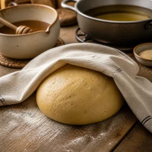 Pestino dough resting under a clean towel