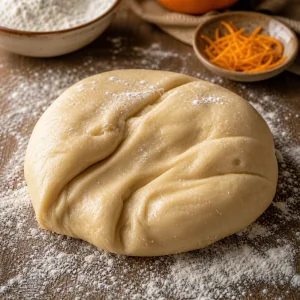 Smooth pestino dough on a floured wooden surface