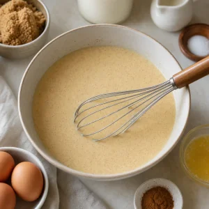 Creme de baunilha com canela batido em uma tigela