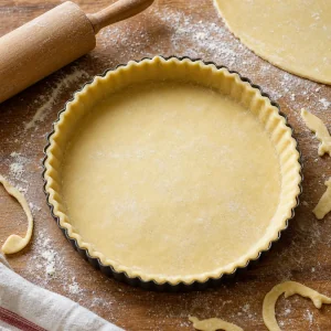 Massa aberta colocada em uma forma canelada de torta.