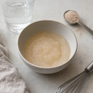 Psyllium husk gel thickening in a small bowl for gluten-free sourdough