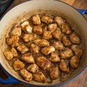 Cajun-seasoned chicken pieces browned in the pot
