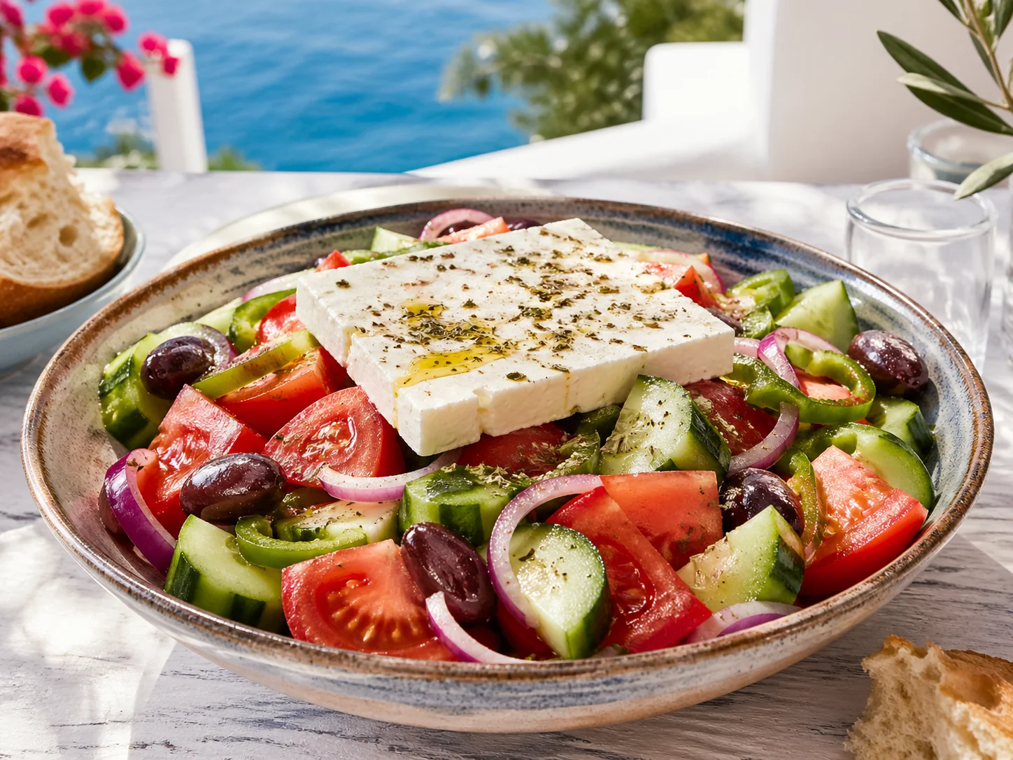 Authentic Greek Taverna Salad with Feta and Olives