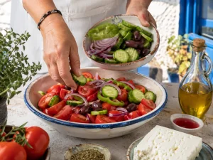 Authentic Greek Taverna Salad with Feta and Olives