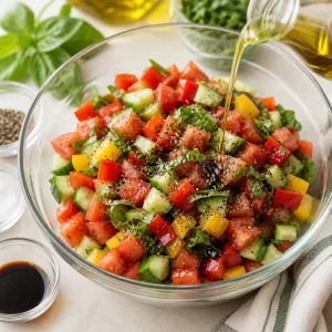 Cobertura de legumes com azeite e balsâmico