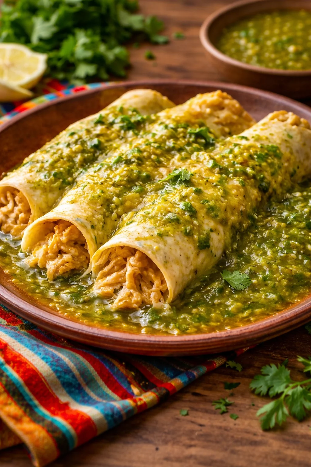Autênticas Enchiladas de Frango com Salsa Verde Mexicana