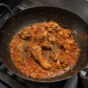 Black pepper and garam masala sprinkled over the finished karahi sauce.